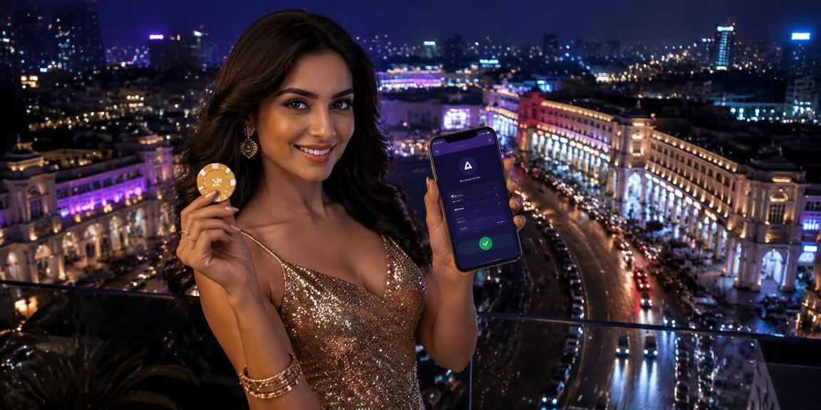 City view at night showing modern mobile payment use in Delhi